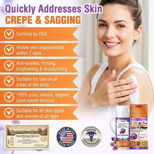 YUNPSO™ Queen Nectar Peptide + Bakuchiol Skin Restoration Cream - Anti-aging, Hydrating, Skin Firming & Lifting, Skin Repair, Even Tone, Acne and Dark Spot Treatment, Wart and Mole Removal, and Psoriasis Relief.