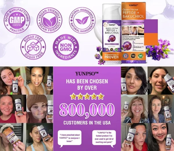 YUNPSO™ Queen Nectar Peptide + Bakuchiol Skin Restoration Cream - Anti-aging, Hydrating, Skin Firming & Lifting, Skin Repair, Even Tone, Acne and Dark Spot Treatment, Wart and Mole Removal, and Psoriasis Relief.